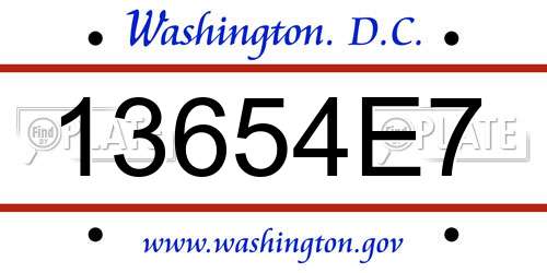 13654E7 District Of Columbia License Plate