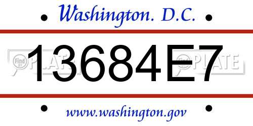 13684E7 District Of Columbia License Plate