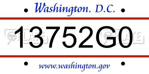 13752G0 District Of Columbia License Plate