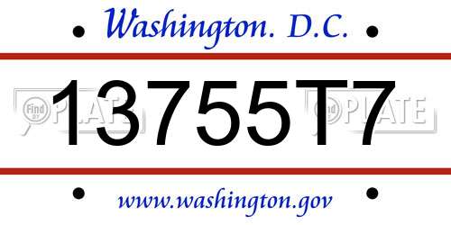 13755T7 District Of Columbia License Plate
