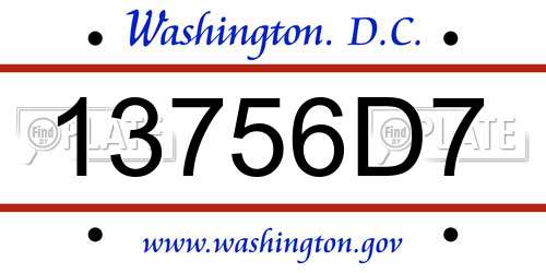 13756D7 District Of Columbia License Plate