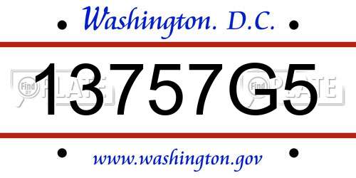 13757G5 District Of Columbia License Plate
