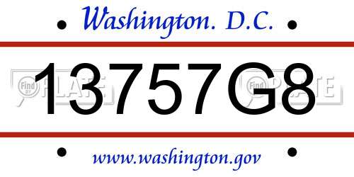 13757G8 District Of Columbia License Plate
