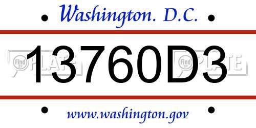 13760D3 District Of Columbia License Plate