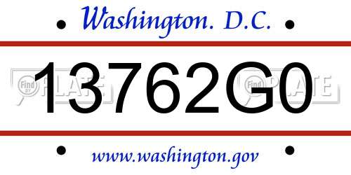 13762G0 District Of Columbia License Plate