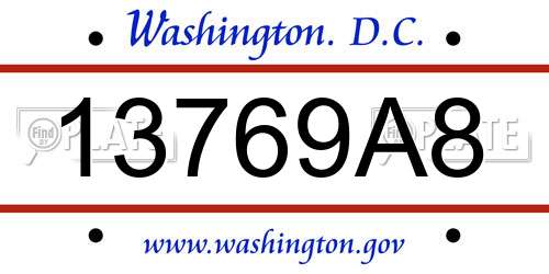 13769A8 District Of Columbia License Plate