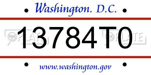 13784T0 District Of Columbia License Plate