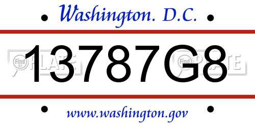 13787G8 District Of Columbia License Plate