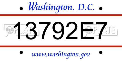 13792E7 District Of Columbia License Plate