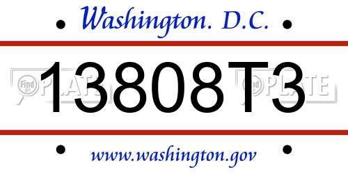 13808T3 District Of Columbia License Plate