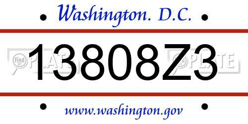 13808Z3 District Of Columbia License Plate