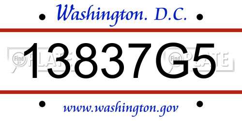 13837G5 District Of Columbia License Plate