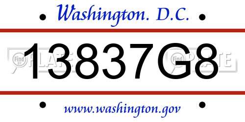 13837G8 District Of Columbia License Plate