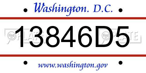 13846D5 District Of Columbia License Plate