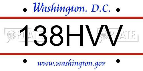 138HVV District Of Columbia License Plate