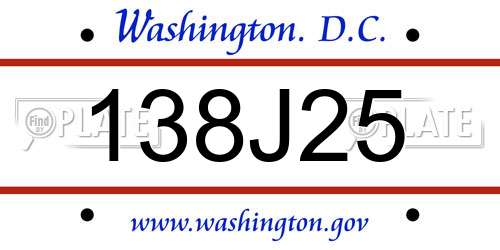 138J25 District Of Columbia License Plate