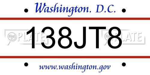 138JT8 District Of Columbia License Plate