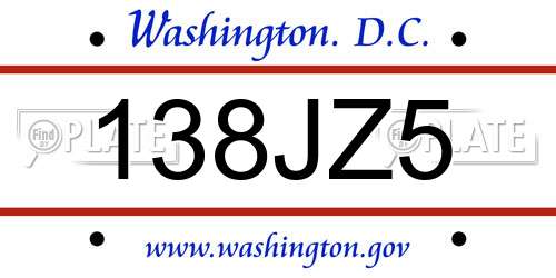 138JZ5 District Of Columbia License Plate