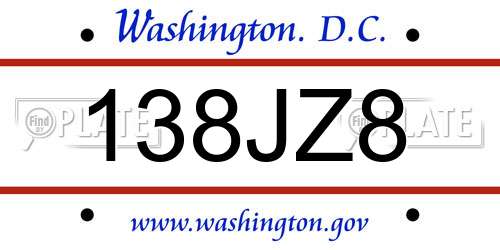 138JZ8 District Of Columbia License Plate