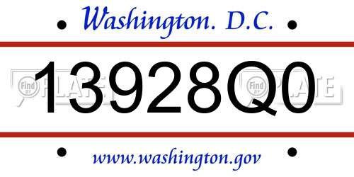 13928Q0 District Of Columbia License Plate