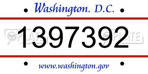 1397392 District Of Columbia License Plate