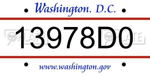13978D0 District Of Columbia License Plate