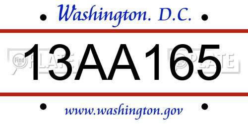 13AA165 District Of Columbia License Plate