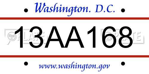 13AA168 District Of Columbia License Plate