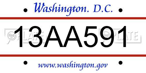 13AA591 District Of Columbia License Plate