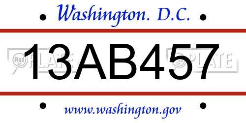 13AB457 District Of Columbia License Plate