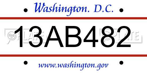 13AB482 District Of Columbia License Plate