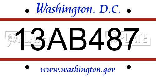 13AB487 District Of Columbia License Plate