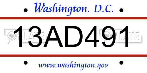 13AD491 District Of Columbia License Plate
