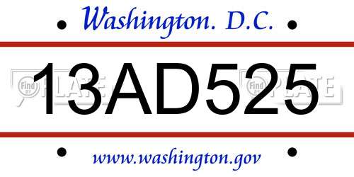 13AD525 District Of Columbia License Plate