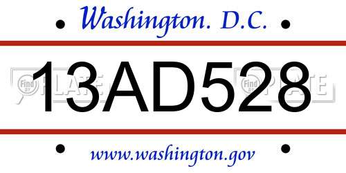 13AD528 District Of Columbia License Plate