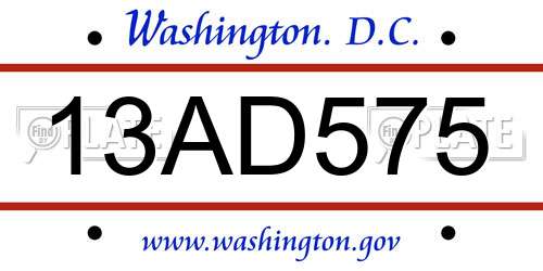 13AD575 District Of Columbia License Plate