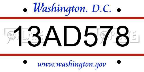13AD578 District Of Columbia License Plate