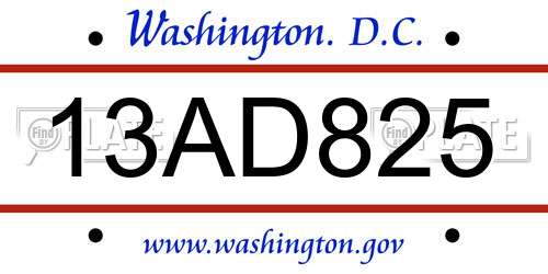 13AD825 District Of Columbia License Plate