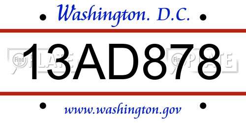 13AD878 District Of Columbia License Plate