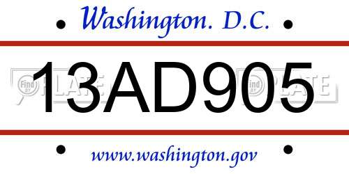 13AD905 District Of Columbia License Plate
