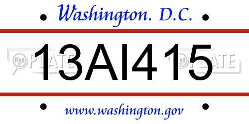 13AI415 District Of Columbia License Plate