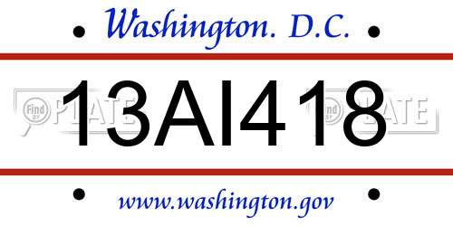 13AI418 District Of Columbia License Plate