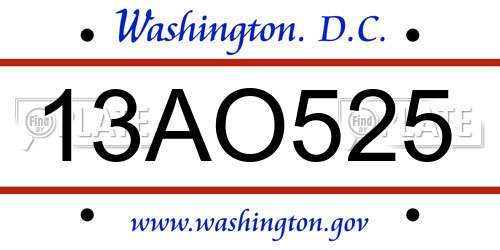 13AO525 District Of Columbia License Plate