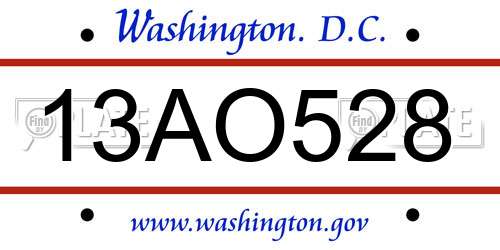 13AO528 District Of Columbia License Plate