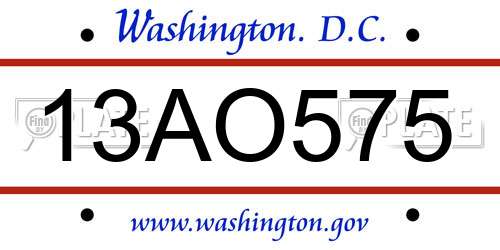 13AO575 District Of Columbia License Plate