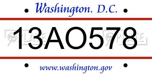 13AO578 District Of Columbia License Plate