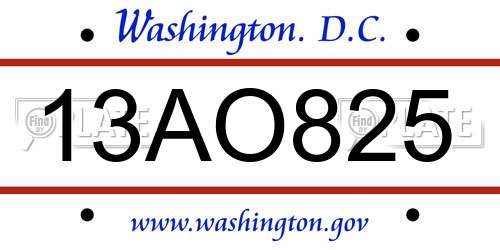 13AO825 District Of Columbia License Plate