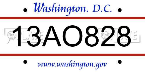 13AO828 District Of Columbia License Plate