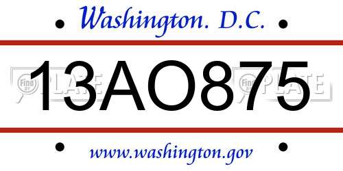 13AO875 District Of Columbia License Plate