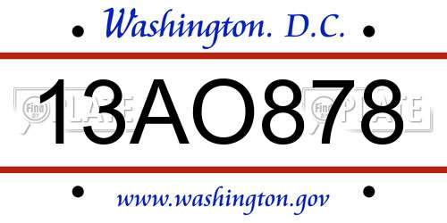 13AO878 District Of Columbia License Plate